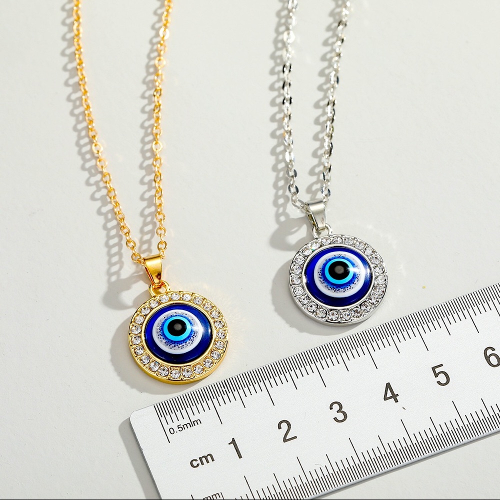 Evil Eye Necklace, Round Rainbow Blue Eye Pendant - Picture 2 of 6